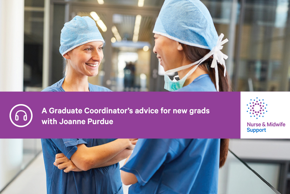 A senior colleague chats to a graduate midwife