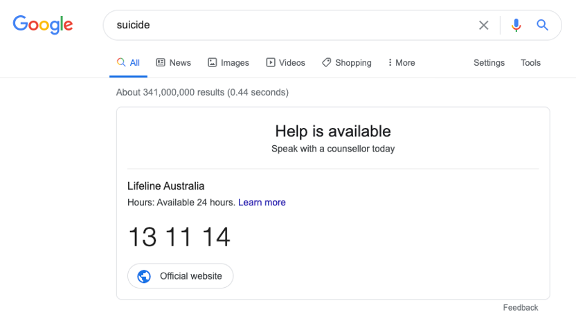 search google for suicide help