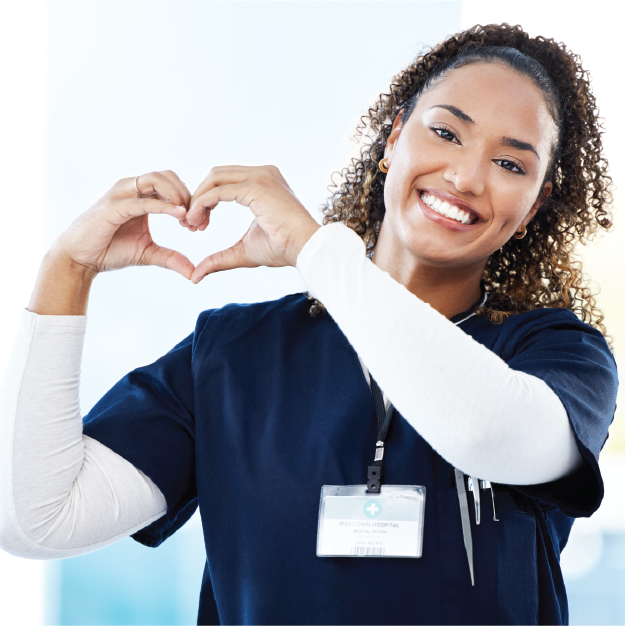 nurse makes heart with hands